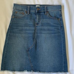 COPY - J Crew unfinished hem knee length stretch denim jean skirt EUC